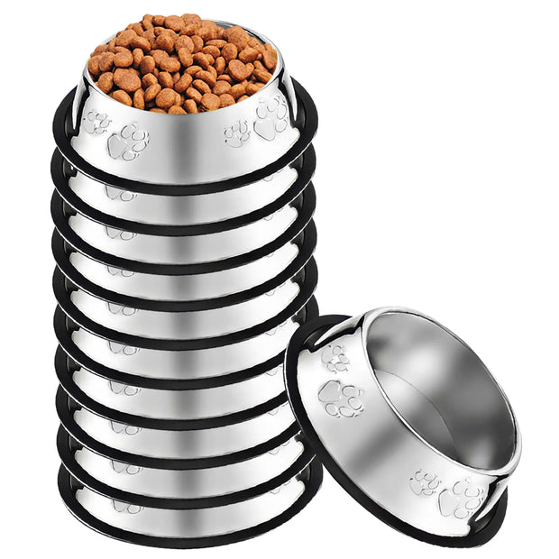 10 Pcs Stainless Steel Dog Bowl Pet Feeding Bowl with Rubber Base Non-Slip Pet Dishes Metal Dog Bowls Pet Food and Water Bowls for Small Medium Animals Kitten Rabbit (18.6 oz)